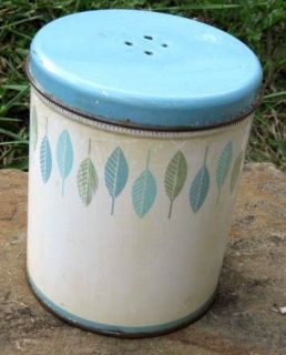 Vintage Decoware Kitchen Tin Canister ~ White & Light Blue Color 