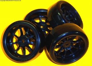   10 Scale On Road Wheel and Tyres Nitro RC Car Black Drift 9 Spoke