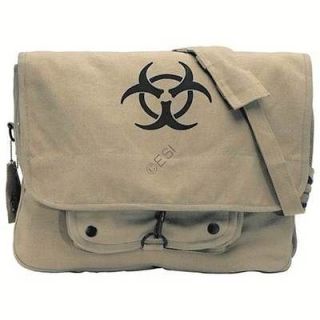 Rothco Paratrooper Shoulder Bag with Biohazard Logo   Khaki with Black 