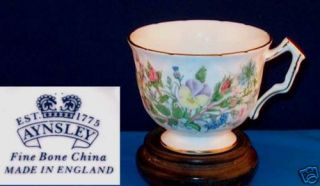 AYNSLEY Fine China Cup Pansy Rose Carnation Gold Trim 