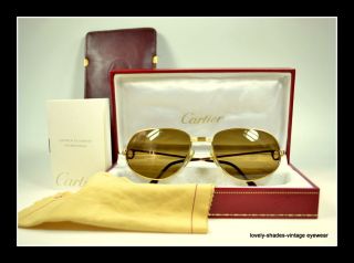 80s Vintage CARTIER LUNE Sunglasses 18kt GOLD Paris BROWN Mineral 