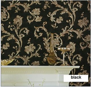 Elegant European Retro Silk Carving Flower Wall paper Black + Free 