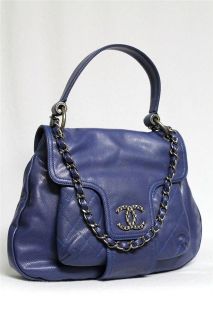 New Chanel Royal Blue Large Caviar Glazed Leather Flap Hobo Bag