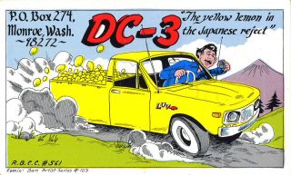 vintage CB radio QSL postcard lemon Chevolet pickup truck comic 1970s 