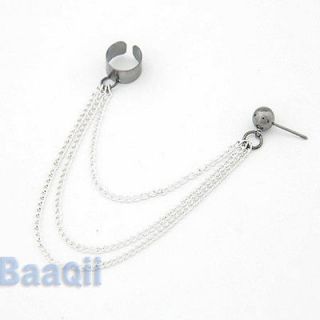   Black SIlver Chain Tassel Stud Cartilage Ear Cuff Warp Clip Earring 1P