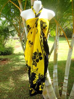Sarong Yellow Black Hibiscus Hawaiian Luau Pareo Dress