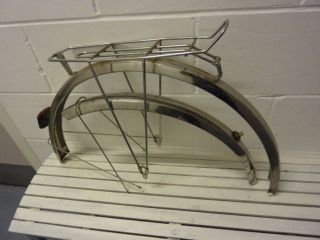 RARE 26 STAINLESS STEEL MUDGUARDS AND RACK FOR PEUGEOT PORTEUR BIKE 