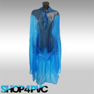 Waterproof Fishing Cape Blue PVC Plastic Hooded Coat With Arms And 