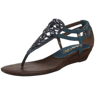 New Report Womens Alanso Wedge Sandal Teal Blue Jeweled Size10M Save 