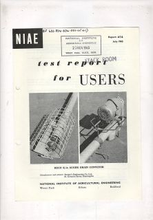 NIAE TEST REPORT   RECO 3½ AUGER GRAIN CONVEYOR (1965)