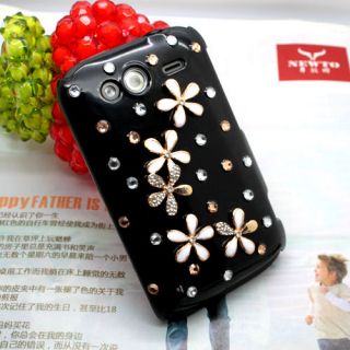   Bling Flower Diamond Black Case For HTC Wildfire S A510e G13 Phone