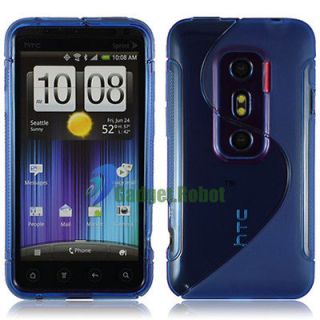 For HTC EVO 3D /EVO V 4G BLUE HYBRID RUBBER GEL CASE COVER TPU GR