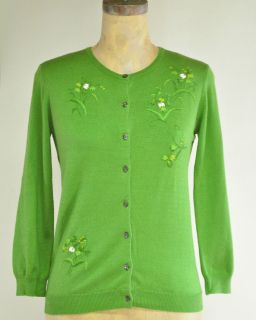 green silk cashmere cardigan sweater S P SP hand 