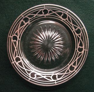 Deep Cut Crystal Star Pattern Glass Plate with Heavy Sterling Silver 
