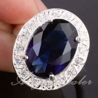 30ct Big Stone Blue Sapphire Women Silver Ring Oval Size 8 New