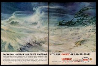 1961 Hurricane Donna artwork Humble Oil gas station vintage print ad