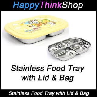 Stainless Steel Food Tray Set with Lid & Bag for Kids, Children or 