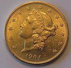 1904 USA 20 DOLLARS GOLD EAGLE COIN DOLLAR   AU++  SUPERB LUSTER
