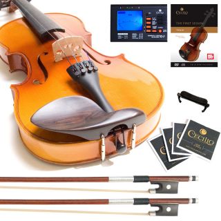 Mendini Ebony Violin +2 Bows+Lesson Book w/ DVD+Tuner