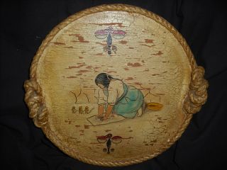   Tesuque NM Pueblo Southwest Indian Rain God pottery painting on wood