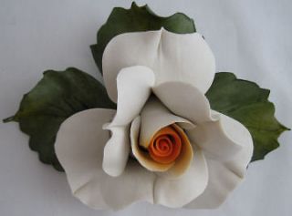 Capodimonte Porcelain White Orange Center Rose w leaves