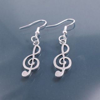 Vintage Silver Melody Music Notes Earring Jewelry Sterling Hooks NEW