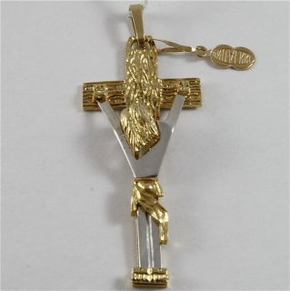 SOLID 18K YELLOW AND WHITE GOLD CROSS JESUS, PENDANT, BY UNOAERRE MADE 