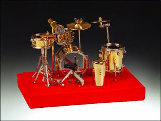Music Instrument Miniature   Small Drum Set Goldtone
