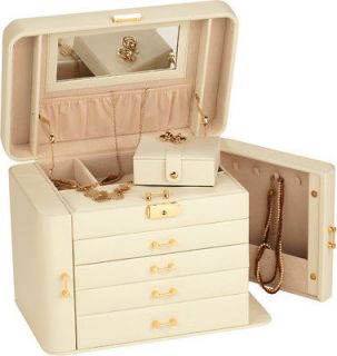   Empress Jewellery Box / Ivory / Beige Real Leather Jewel Case by