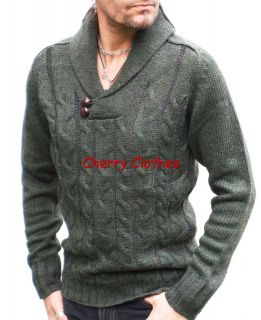 MENS CHUNKY CABLE KNIT SHAWL COLLAR JUMPER SWEATER ALL SIZES S M L 