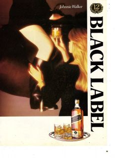 1990 JOHNNIE WALKER WHISKY BLACK LABEL GLASS & BOTTLE PRINT AD