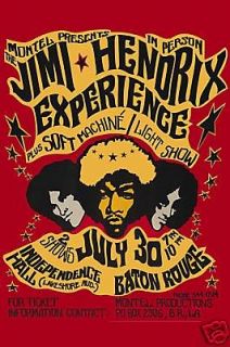Jimi Hendrix @ Baton Rouge LA. Concert Poster 1968