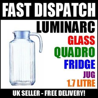   Glass Quadro Fridge Water Jug 1.7 Litre A30629 White Lid & Handle