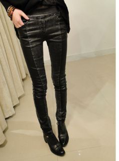 NEW Womens Jeans w/ Faux Leather Skinny Pencil Pants Tight Trousers 