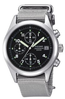 Pulsar Mens Military Sports Chronograph Grey Nylon Strap Watch 