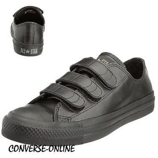 KID Boy Girl CONVERSE All Star BLACK LEATHER VELCRO STRAP Trainers 34 