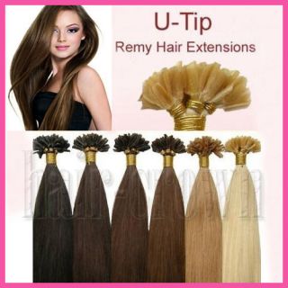   Pre Bonded Glue Nail U Tip Remy Human Hair Extension 18 24 ALL COLOR