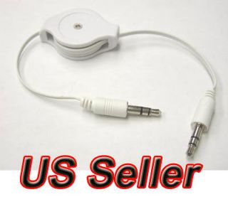 5mm RETRACTABLE AUXILIARY White CABLE male/male aux audio cord 