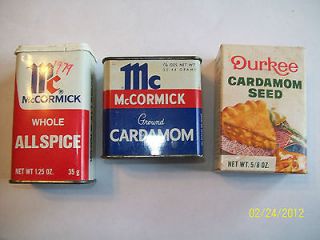 Vintage McCormick Spice Tins whole allspice Cardamom Durkee Seed 