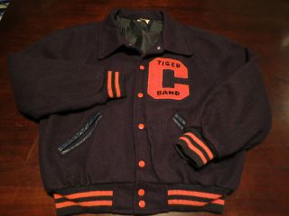 Mint VTG Wool Varsity Letterman Tiger Sewn Jacket Coat Blue Orange USA 