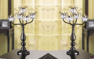 Two Black Candelabra with Acrylic Crystal Beads Wedding Table 