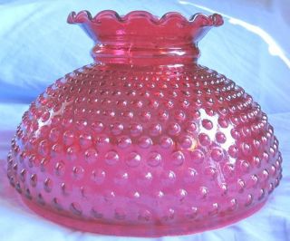 10 Glass Shade CRANBERRY stained HOBNAIL fits old oil student 