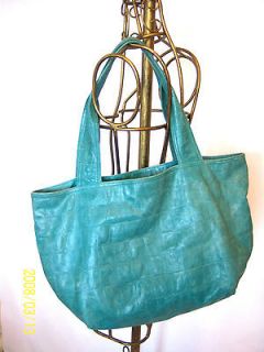   Green Embossed Leather LARGE Tote Carryall Handbag Purse ITALY