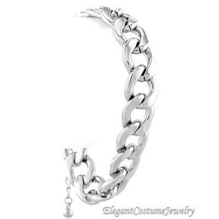   size Chunky Silver Tone Link Bracelet Elegant Costume Jewelry #B212