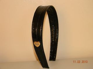 Juicy Couture Black Leather Headband with Gold Logo Heart