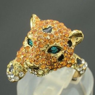 Swarovski Crystals Cute Yellow Panther Leopard Cocktail Ring 7#