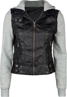 hooded faux leather jacket in Womens Clothing