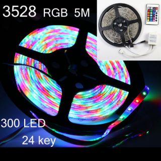 5M 3528 RGB LED Strip Lights Waterproof 300 leds+ 24 key Remote 