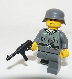 Lego German SOLDIER WW2 & mp 40   custom figure RARE dark grey