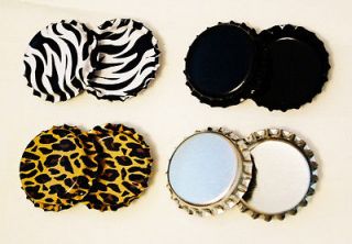   bottlecaps QTY 8 1 in black chrome leopard zebra resin jewelry crafts